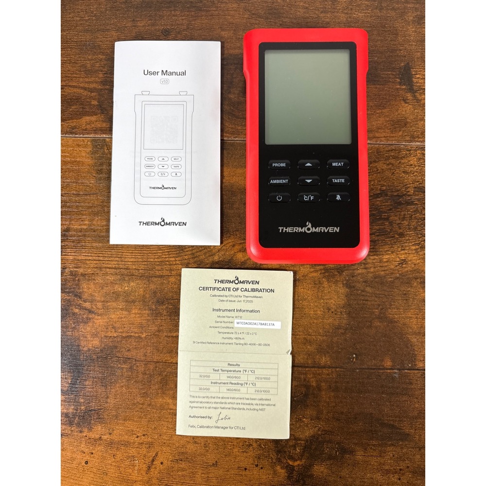 ThermoMaven WT12 Digital Meat Thermometer Red Dual Probe with Calibration Cert